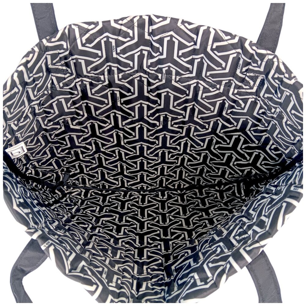 CINDA B- Jet Set Black-Tote-Purse-Shoulder Bag-Quilted Pattern-Black-White - Picture 7 of 10